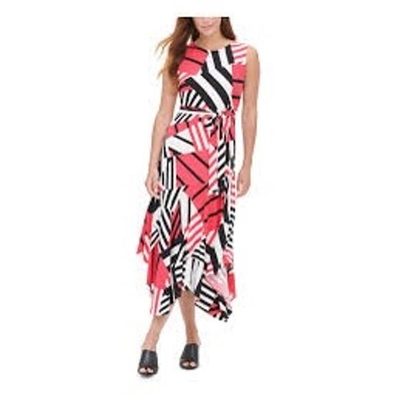 Calvin Klein Black Pink White Stripe Accent Sleeveless Midi Dress Size XL - Picture 1 of 14